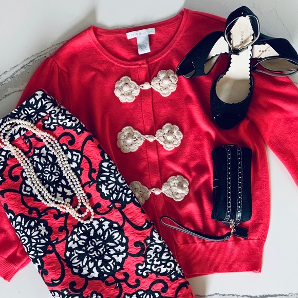 Design History Sweaters - Design History Coral Cardigan Crocheted Buttons S